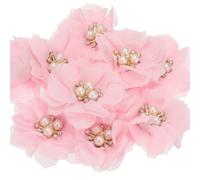 PATIKIL 2.36 Inch Rhinestone Pearl Chiffon Flower, 10 Pcs Sewing Fabric Appliques for DIY Craft Clothing Headbands Wedding Party Decoration, Pink