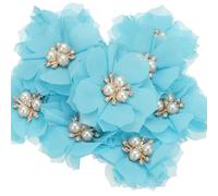 PATIKIL 2.36 Inch Rhinestone Pearl Chiffon Flower, 10 Pcs Sewing Fabric Appliques for DIY Craft Clothing Headbands Wedding Party Decoration, Lake Blue