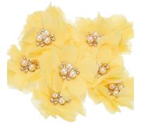 PATIKIL 2.36 Inch Rhinestone Pearl Chiffon Flower, 10 Pcs Sewing Fabric Appliques for DIY Craft Clothing Headbands Wedding Party Decoration, Yellow