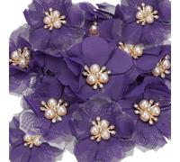 PATIKIL 2.36 Inch Rhinestone Pearl Chiffon Flower 15 Pcs Deep Purple|Sewing Fabric Appliques,DIY Craft Clothing Headbands Wedding Party Decoration