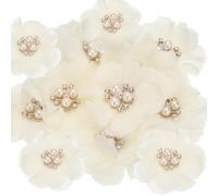 PATIKIL 2.36 Inch Rhinestone Pearl Chiffon Flower, 15 Pcs Sewing Fabric Appliques for DIY Craft Clothing Headbands Wedding Party Decoration, Beige