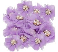 PATIKIL 2.36 Inch Rhinestone Pearl Chiffon Flower, 15 Pcs Sewing Fabric Appliques for DIY Craft Clothing Headbands Wedding Party Decoration, Purple