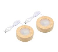 PATIKIL 2.4 Inch Wooden LED Light Base, 2pcs Wood Light Display Base Stand Lighting with Switch for 3D Crystal Glass Aroma Stone Art, White Light