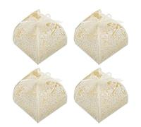 PATIKIL 2.4"x2.4"x3.1" Favor Boxes with Ribbon, 25 Pack Paper Laser Cut Candy Boxes Hollow Gift Box for Wedding Bridal Shower Birthday Party Anniversary, Beige