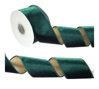 PATIKIL 2.5 Inch x 10 Yards Velvet Wired Ribbon, Metallic Crushed Velvet Christmas Ribbon Single Faced Gift Wrapping Binding for Crafts Christmas Tree Decoration Wreaths, Dark Green