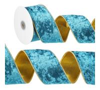PATIKIL 2.5 Inch x 10 Yards Velvet Wired Ribbon, Velvety Gold Crushed Ribbons Single Faced Gift Wrapping Binding for Crafts Bow Wreaths Chrismas Tree Decorations, Bright Blue