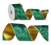PATIKIL 2.5 Inch x 10 Yards Velvet Wired Ribbon, Velvety Gold Crushed Ribbons Single Faced Gift Wrapping Binding for Crafts Bow Wreaths Chrismas Tree Decorations, Forest Green