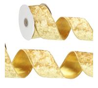 PATIKIL 2.5 Inch x 10 Yards Velvet Wired Ribbon, Velvety Gold Crushed Ribbons Single Faced Gift Wrapping Binding for Crafts Bow Wreaths Chrismas Tree Decorations, Yellow