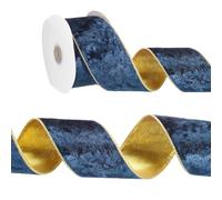 PATIKIL 2.5 Inch x 10 Yards Velvet Wired Ribbon, Velvety Gold Crushed Ribbons Single Faced Gift Wrapping Binding for Crafts Bow Wreaths Chrismas Tree Decorations, Navy Blue