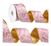 PATIKIL 2.5 Inch x 10 Yards Velvet Wired Ribbon, Velvety Gold Crushed Ribbons Single Faced Gift Wrapping Binding for Crafts Bow Wreaths Chrismas Tree Decorations, Rose Gold