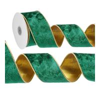 PATIKIL 2.5 Inch x 10 Yards Velvet Wired Ribbon, Velvety Gold Crushed Ribbons Single Faced Gift Wrapping Binding for Crafts Bow Wreaths Chrismas Tree Decorations, Emerald Green