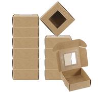 PATIKIL 2.5"x2.5"x1" Paper Soap Box with Window, 30 Pack Homemade Soap Boxes Square Presents Packaging Boxes for Birthday Christmas DIY Craft, Brown