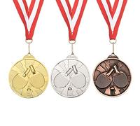 PATIKIL 2.6" Ping Pong Medals, 3 Pack Table Tennis Award Medals Set Gold Silver Bronze Medal with Ribbon Red White for Games Sports Competitions