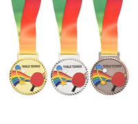 PATIKIL 2.7" Ping Pong Medals, 3 Pack Table Tennis Award Medals Set Gold Silver Bronze Medal with Ribbon Multicolor for Games Sports Competitions