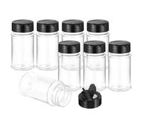 PATIKIL 2.7oz Plastic Spice Jars with Shaker Lids, 8 Pcs Refillable Empty Seasoning Containers Bottle with Black Cap for Storing Spice Salt Herbs Seasoning Powders Condiment, Clear