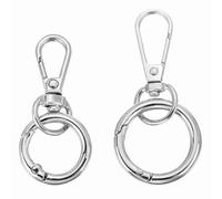 PATIKIL 2.8"/1.8" Swivel Snap Hooks with Key Rings, 2Pcs Double Opening Metal Lobster Swivel Clasp Clip with O Ring for DIY Crafts Lanyard Making, Silver Tone