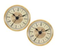 PATIKIL 2.8" 70mm Quartz Clock Insert, 2 Pcs Round Quartz Movement Miniature Clock Mini Roman Numeral Clock Fit 61mm/2.4" Diameter Hole for Replacement Home, Gold Tone, Style 6