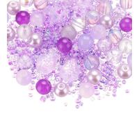 PATIKIL 2-8mm Assorted Glass Resin Beads, Cracked Gravel Round Beads Small European Spacer Seed Bead Mixed Bulk with Hole for Jewelry Making DIY Bracelet Crafts Necklace Charm, Purple