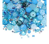 PATIKIL 2-8mm Assorted Glass Resin Beads, Cracked Gravel Round Beads Small European Spacer Seed Bead Mixed Bulk with Hole for Jewelry Making DIY Bracelet Crafts Necklace Charm, Sky Blue