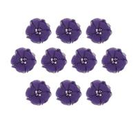 PATIKIL 2" Chiffon Flowers, 10Pcs Fabric Flowers Sewing Appliques Embellishments with Rhinestone Pearl for DIY Crafts Wedding Headbands Party Decoration, Dark Purple
