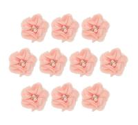 PATIKIL 2" Chiffon Flowers, 10Pcs Fabric Flowers Sewing Appliques Embellishments with Rhinestone Pearl for DIY Crafts Wedding Headbands Party Decoration, Apricot