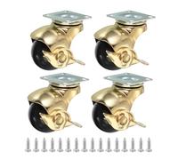 PATIKIL 2 Inch Ball Caster Wheels with Brake, 4 Pack 360° Rotating Swivel Top Plate Wheels 397 lbs Total Capacity Locking Caster with M4 Screws for Furniture Table Cabinet Gold