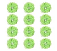 PATIKIL 2 Inch Chiffon Flowers, 12 Pcs Rhinestone Pearl Sewing Fabric Flowers Artificial Appliques Embellishments for Clothing Wedding DIY Craft Headbands Decor, Light Green