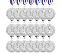 PATIKIL 2 Inch Silver Award Metals, 21 Pack Winner Award Medals 2nd Prize with Neck Ribbons Red White Blue for Games Sports Competitions