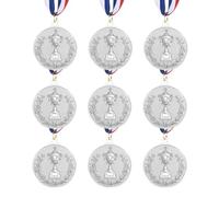 PATIKIL 2 Inch Silver Award Metals, 9 Pack Winner Award Medals 2nd Prize with Neck Ribbons Red White Blue for Games Sports Competitions
