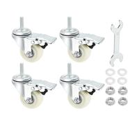 PATIKIL 2 Inch Stem Caster Wheels with Brake, 4 Pack Low Profile Nylon Threaded Shelf Swivel Wheel M8 x 25 mm Total Load 463 Lbs for Cart Wire Shelving Racks Leveling, White