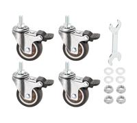 PATIKIL 2 Inch Stem Casters Wheel with Brake, 4 Pack Low Profile TPR Threaded Swivel Wheel 360° Quiet Rotation M8 x 15 mm Total Load 231 Lbs for Rolling Cart Furniture, Brown