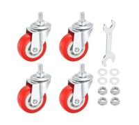 PATIKIL 2 Inch Swivel Caster Wheels Set of 4, M8 x 15mm Ball Bearings Threaded Stem PVC Castors Total Load Capacity 264Lbs with Nuts Gaskets Wrench for Furniture Chairs Trolley, Red
