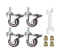 PATIKIL 2 Inch Swivel Caster Wheels with Brake, 4Pcs M10x20mm TPE Rubber Threaded Stem Casters Load Capacity 264 Lbs with Tool Set for Furniture Trolley Cart, Brown