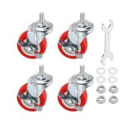 PATIKIL 2 Inch Swivel Caster Wheels with Brake Set of 4, M8 x 15mm Ball Bearings Threaded Stem PVC Castors Total Load Capacity 264 Lbs with Nuts Gaskets Wrench for Furniture Chairs, Red
