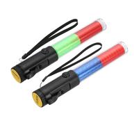 PATIKIL 2 Pack 11 Inch Signal Traffic Wand, Air Traffic Control Wand LED Flashlight with 3 Flashing Modes Side Clip Wrist Strap Lanyard for Parking Directing Guides, Red/Green/Red/Blue