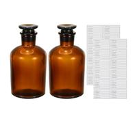 PATIKIL 2 Pack 250ml Glass Reagent Bottle, Narrow Mouth Reagent Media Storage Bottle with Ground Stopper for Lab Water Reagent Liquids Chemistry Science Vase Perfume, Brown(8.8 oz)