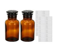 PATIKIL 2 Pack 250ml Glass Reagent Bottle, Wide Mouth Reagent Media Storage Bottle with Ground Stopper for Lab Water Reagent Liquids Chemistry Science Vase Perfume, Brown(8.8oz)