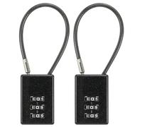 PATIKIL 2 Pack 3 Digit Combination Lock, Helmet Padlock Cable Lock Gym Locker Lock with 0.44Ft Flexible Security Steel Lock Wire for Bike Locker Travel Luggage, Black