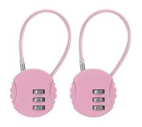 PATIKIL 2 Pack 3 Digit Combination Lock,Round Helmet Padlock Cable Lock Gym Locker Lock with 0.44Ft Flexible Security Steel Lock Wire for Bike Locker Travel Luggage, Pink