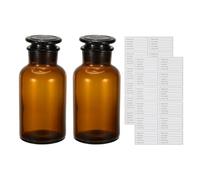 PATIKIL 2 Pack 500ml Glass Reagent Bottle, Wide Mouth Reagent Media Storage Bottle with Ground Stopper for Lab Water Reagent Liquids Chemistry Science Vase Perfume, Brown(17.6oz)