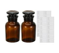 PATIKIL 2 Pack 60ml Glass Reagent Bottle, Wide Mouth Reagent Media Storage Bottle with Ground Stopper for Lab Water Reagent Liquids Chemistry Science Vase Perfume, Brown(2.1oz)