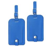 PATIKIL 2 Pack Luggage Bag Tags, PU Leather Suitcase Name Tags with Snap Travel Label Luggage Identifier Privacy Protection Travel Accessories, Blue