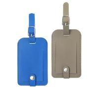 PATIKIL 2 Pack Luggage Bag Tags, PU Leather Suitcase Name Tags with Snap Travel Label Luggage Identifier Privacy Protection Travel Accessories, Blue Grey