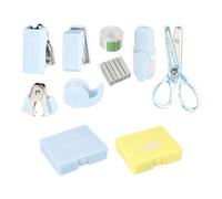 PATIKIL 2 Pack Office Supplies Set, 8pcs Desk Supplies Set Stapler Tape Dispenser Scissors Accessories Kit Mini Office Supply Kit Cute Small for Desk Women Organizer, Blue Yellow