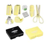 PATIKIL 2 Pack Office Supplies Set, 8pcs Desk Supplies Set Stapler Tape Dispenser Scissors Accessories Kit Mini Office Supply Kit Cute Small for Desk Women Organizer, Black Yellow