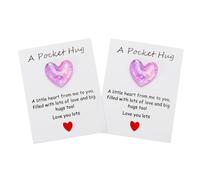 PATIKIL 2 Pack Pocket Hug Heart with Greeting Card, Pocket Hug Token Love Cards Cute A Little Resin Heart Shape Bulk for Friends Long Distance Relationship Gifts, Purple Pink