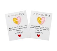 PATIKIL 2 Pack Pocket Hug Heart with Greeting Card, Pocket Hug Token Love Cards Cute A Little Resin Heart Shape Bulk for Friends Long Distance Relationship Gifts, Orange Pink