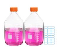 PATIKIL 2 Pack Reagent Media Storage Bottles, 2000ml Borosilicate Glass Graduated Round Bottles with Orange GL32 Screw Cap for Lab Water Liquids, Clear