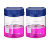 PATIKIL 2 Pack Reagent Media Storage Bottles, 250ml Borosilicate Glass Wide Mouth Graduated Round Bottles with GL32 Blue Screw Cap for Lab Water Reagent Liquids, Clear