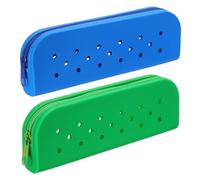 PATIKIL 2 Pack Silicone Pencil Pouch, Small Pencil Pouch Case with DIY Holes Cute Silicone Stationery Organizer for Office Travel Makeup, Dark Blue/Green